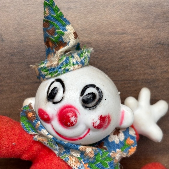 VINTAGE Flocked Circus CLOWN Christmas Ornament Figure White Red Outfit Posing - Picture 2 of 7
